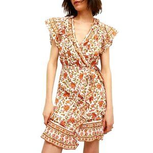 Veronica Beard 'Mikhail' Floral Wrap-Front Mini-Dress, Off-White Multi